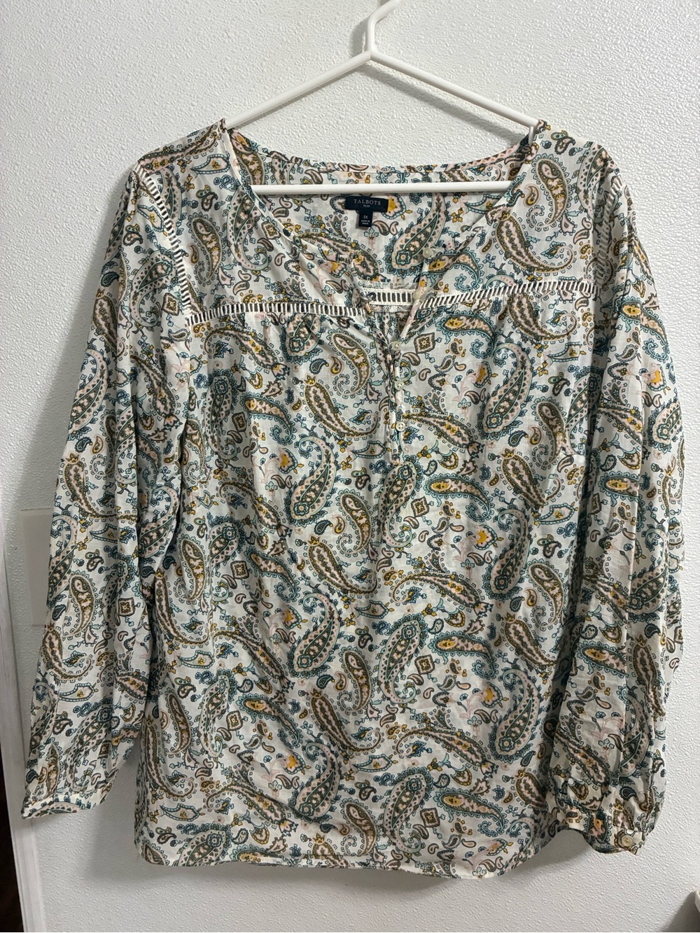 Talbots white Paisley Button-Front Long-Sleeve Blouse 1X
